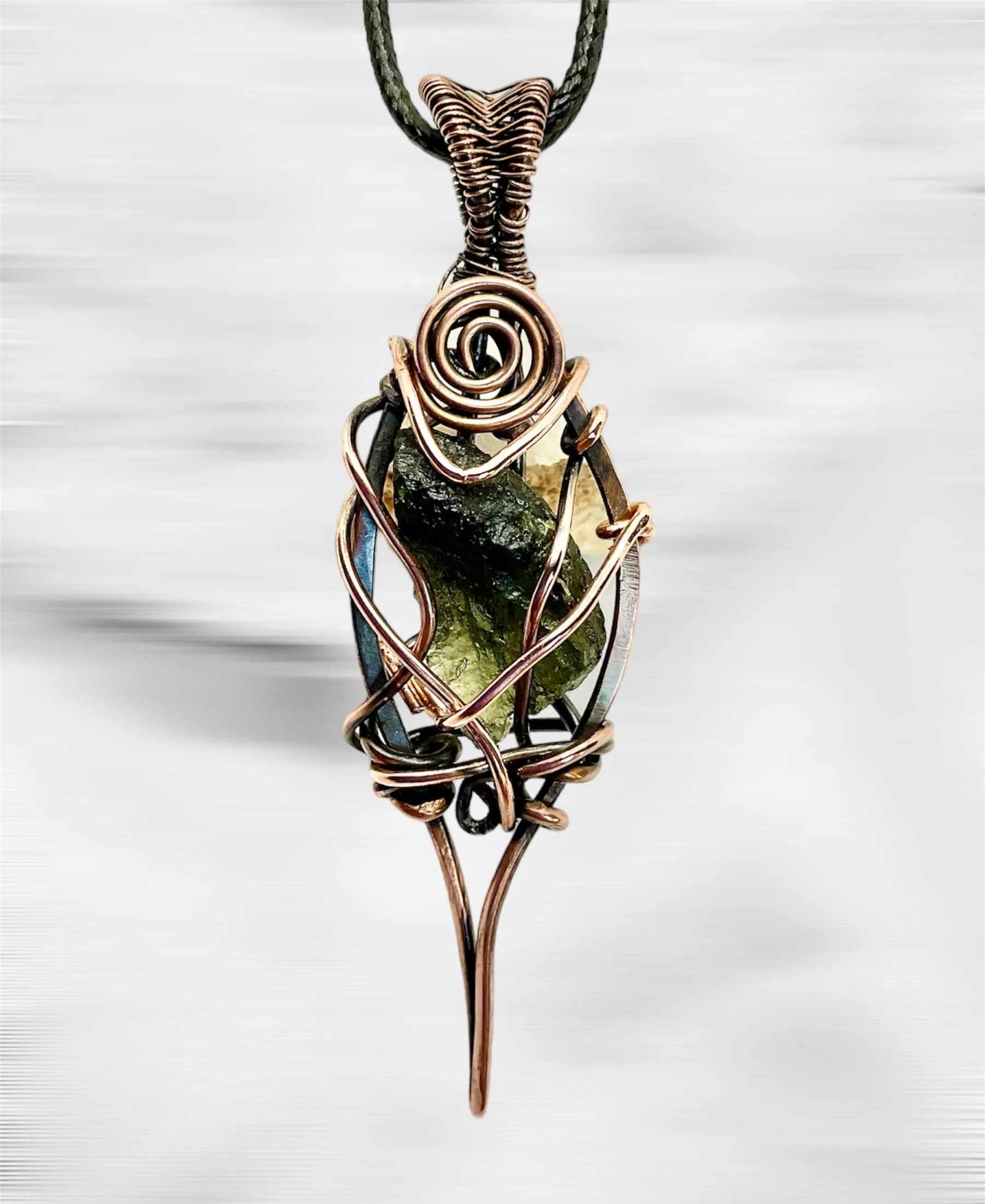 Moldavite Wire Wrapped Pendant