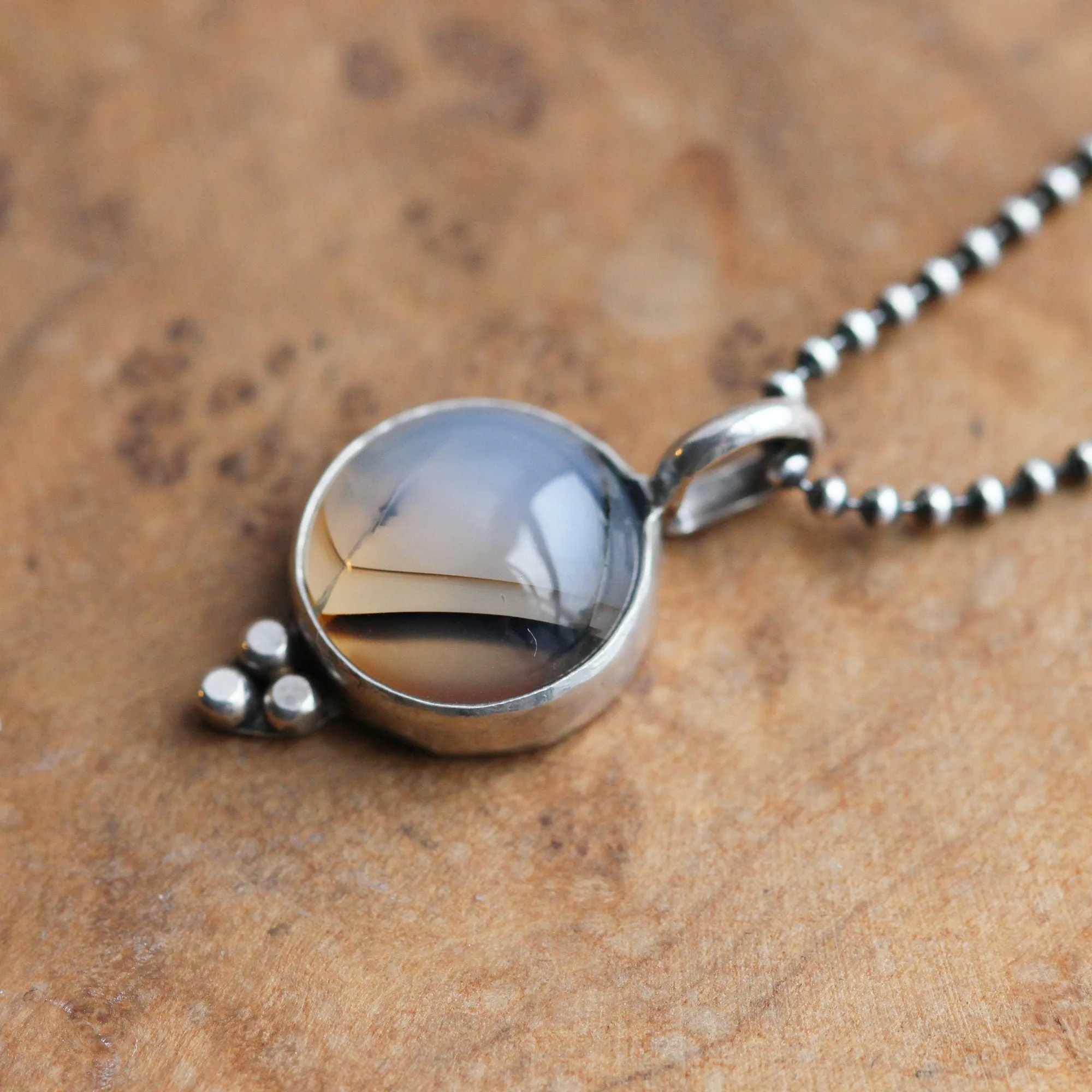 Montana Agate Sweetheart Pendant - Montana Agate Necklace - Boho Silversmith Pendant - Sterling Silver