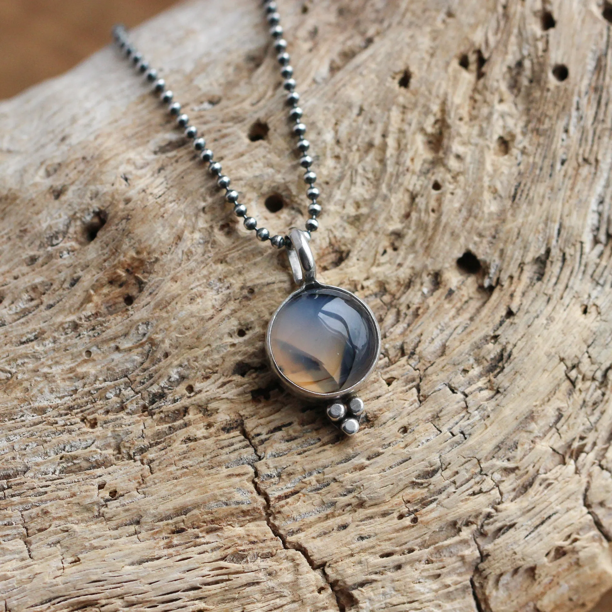 Montana Agate Sweetheart Pendant - Montana Agate Necklace - Boho Silversmith Pendant - Sterling Silver