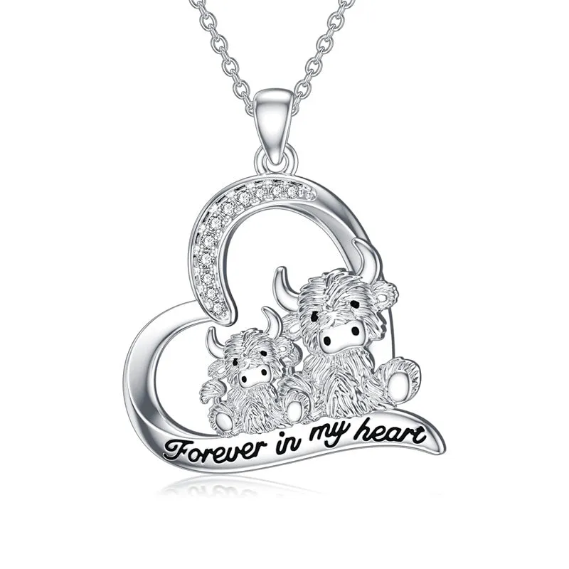 Mothers Day Gift Highland Cow Necklace 925 Sterling Silver Cow Pendant Charm Jewelry Mothers Day Birthday Graduation Gifts for Women Cow Lover