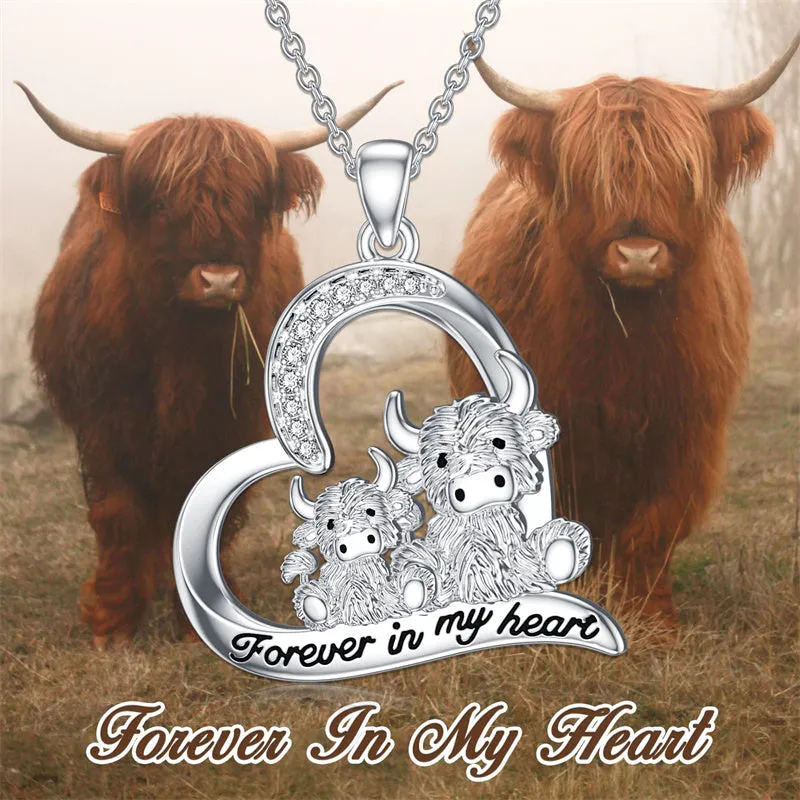 Mothers Day Gift Highland Cow Necklace 925 Sterling Silver Cow Pendant Charm Jewelry Mothers Day Birthday Graduation Gifts for Women Cow Lover