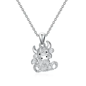 Mothers Day Gift Highland Cow Necklace 925 Sterling Silver Cow Pendant Charm Jewelry Mothers Day Birthday Graduation Gifts for Women Cow Lover