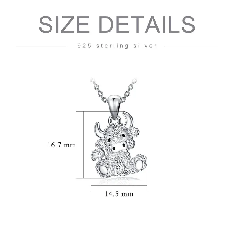 Mothers Day Gift Highland Cow Necklace 925 Sterling Silver Cow Pendant Charm Jewelry Mothers Day Birthday Graduation Gifts for Women Cow Lover