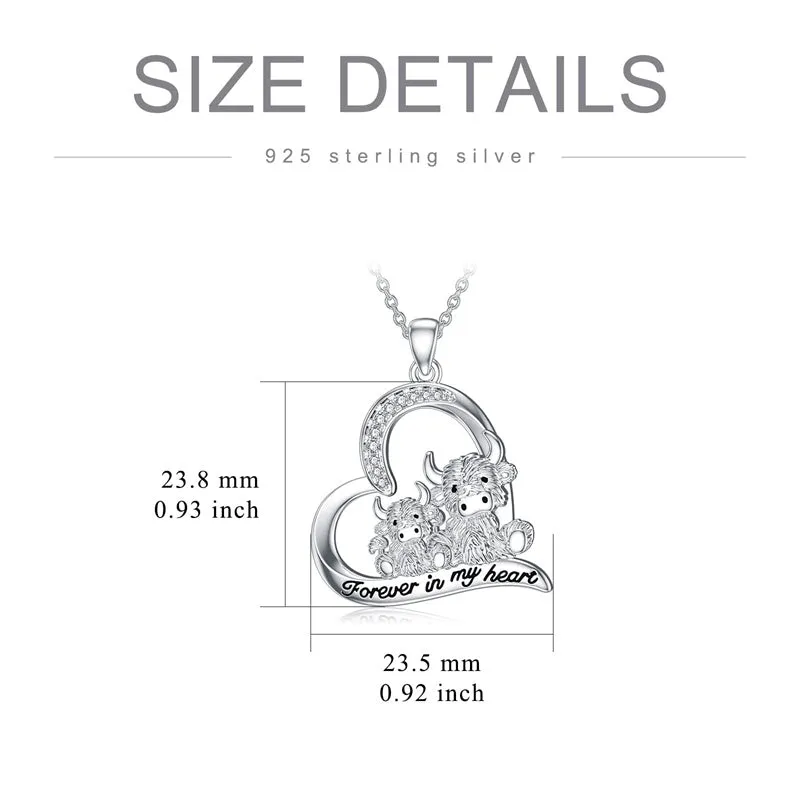 Mothers Day Gift Highland Cow Necklace 925 Sterling Silver Cow Pendant Charm Jewelry Mothers Day Birthday Graduation Gifts for Women Cow Lover