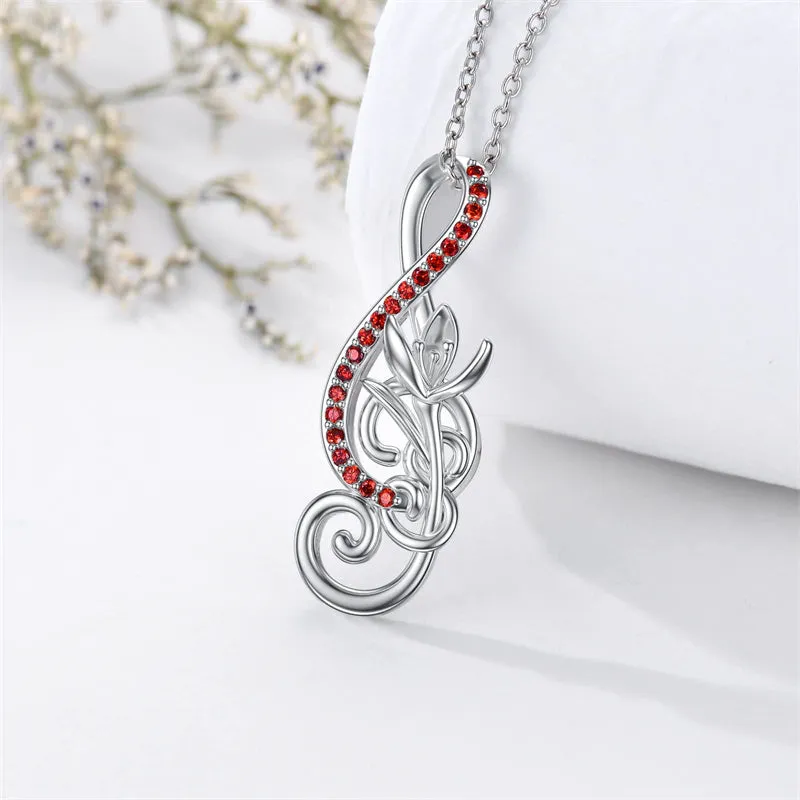 Music Note Necklace Birth Flower with Birthstone Necklace Musical Pendant Jewelry Gifts for Women Girls Music Lovers