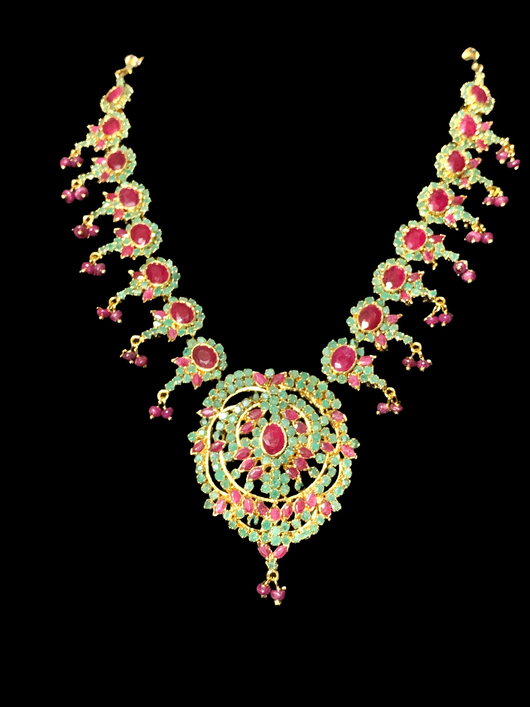 NEELAM -N10, real ruby emerald gold plated necklace set ( READY TO SHIP)