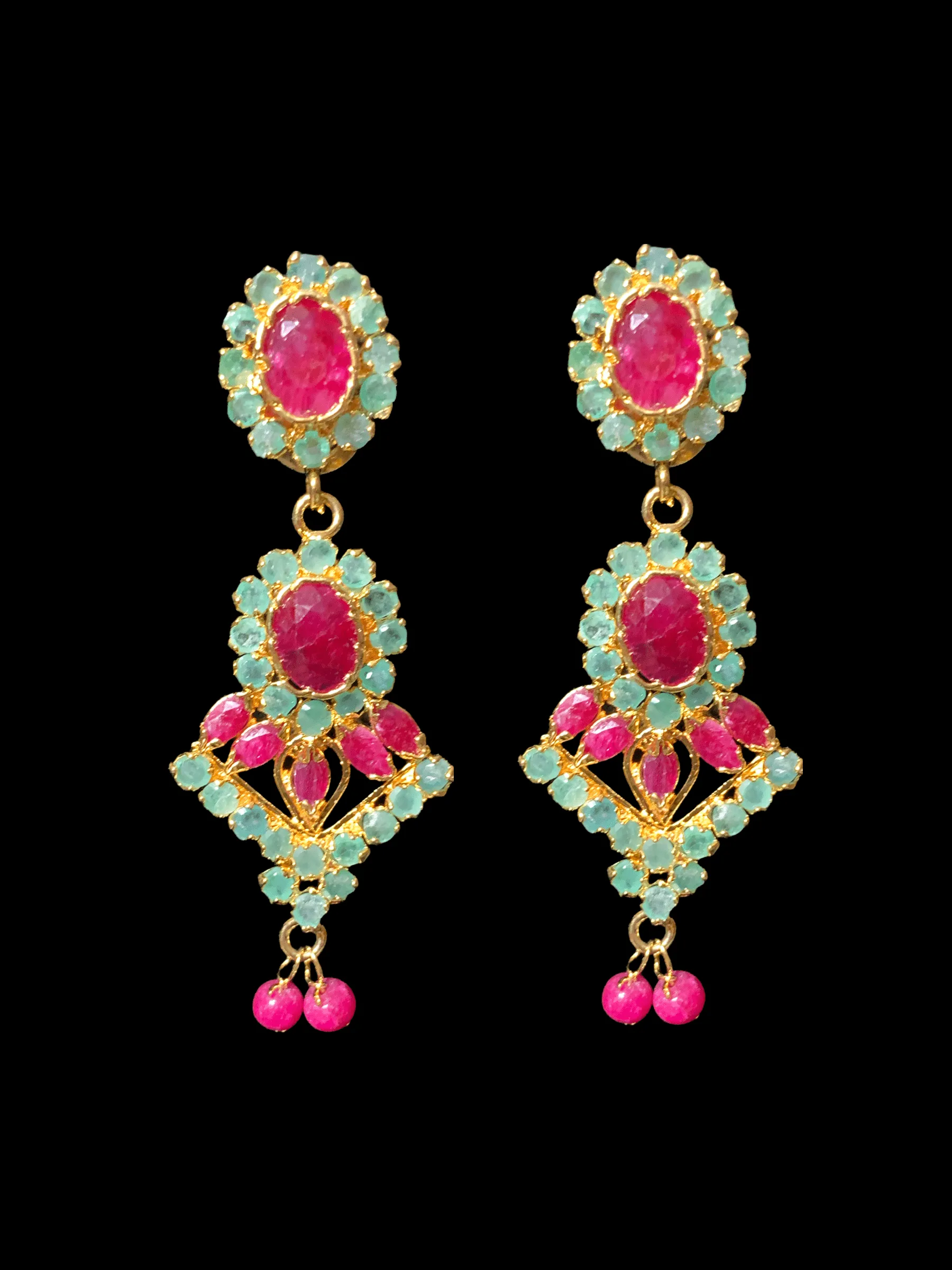 NEELAM -N10, real ruby emerald gold plated necklace set ( READY TO SHIP)