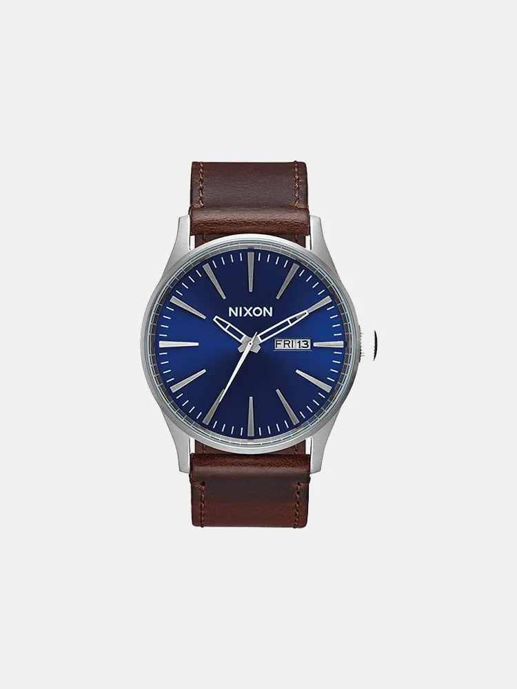 Nixon Sentry Leather 42mm Watch - Blue / Brown