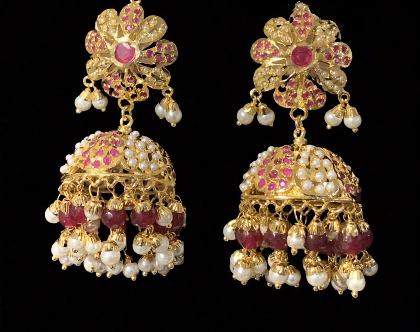 NS163 Rashmika jadau necklace with jhumka ( rubies ) ( SHIPS IN 4 WEEKS)