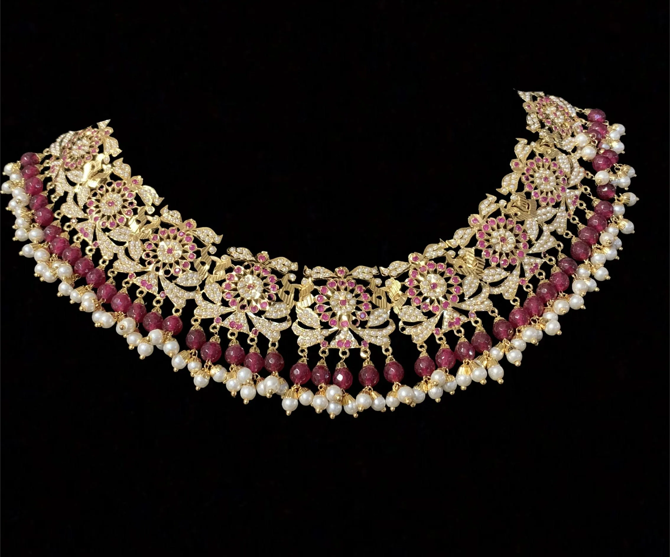 NS163 Rashmika jadau necklace with jhumka ( rubies ) ( SHIPS IN 4 WEEKS)