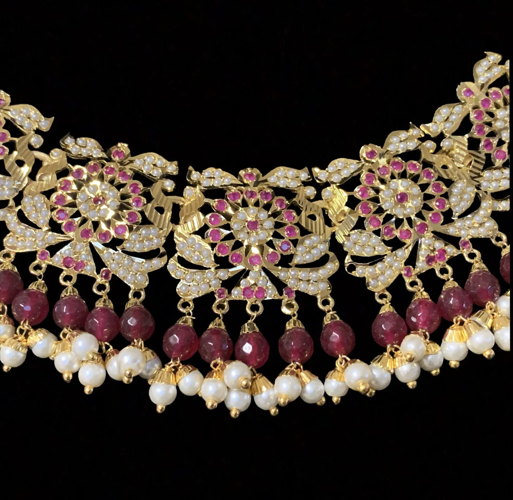 NS163 Rashmika jadau necklace with jhumka ( rubies ) ( SHIPS IN 4 WEEKS)