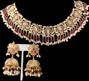 NS163 Rashmika jadau necklace with jhumka ( rubies ) ( SHIPS IN 4 WEEKS)