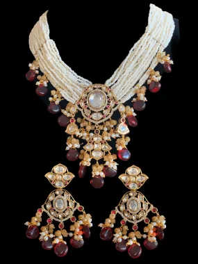 NS243  Reema high quality polki necklace set - Maroon  ( READY TO SHIP)