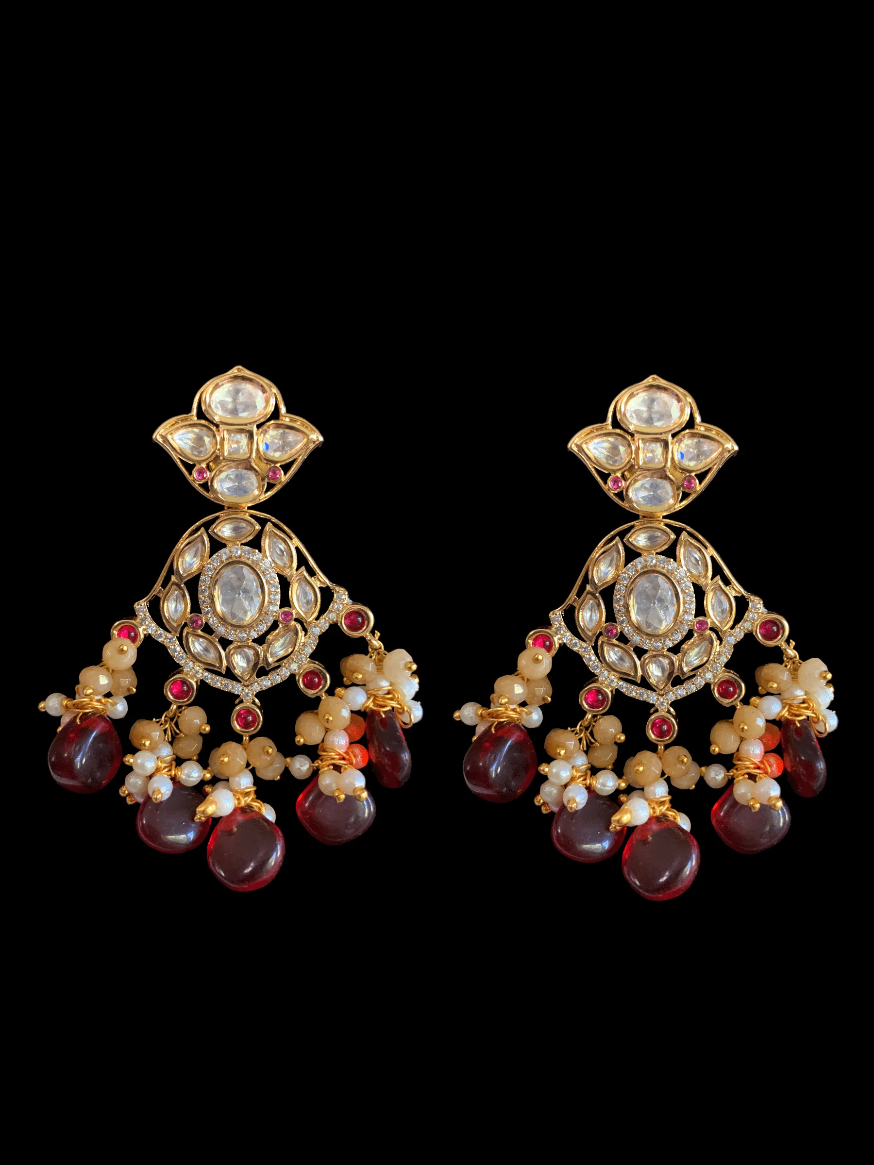 NS243  Reema high quality polki necklace set - Maroon  ( READY TO SHIP)