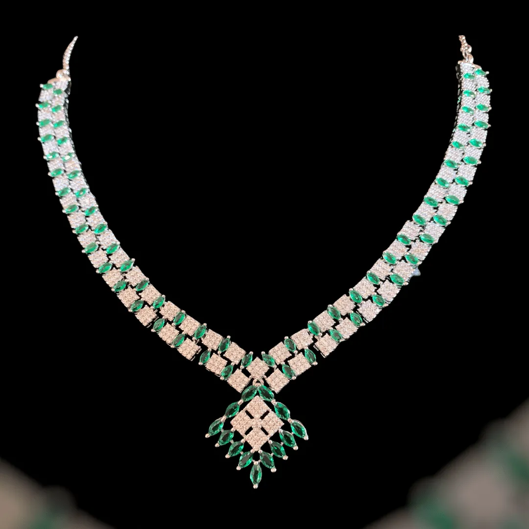 NS263 Falak  cz necklace - green  ( READY TO SHIP )