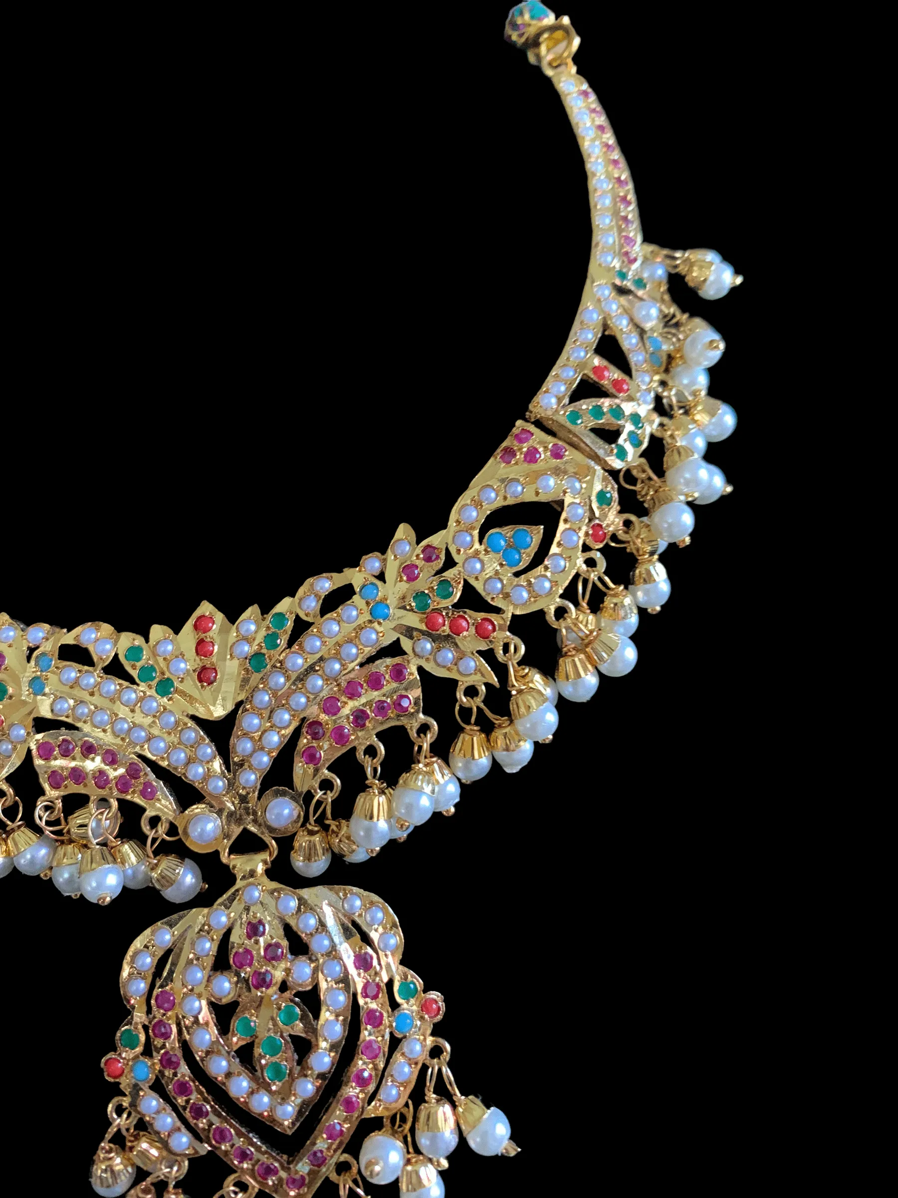 NS286  Taseen necklace set in navratan ( READY TO SHIP )