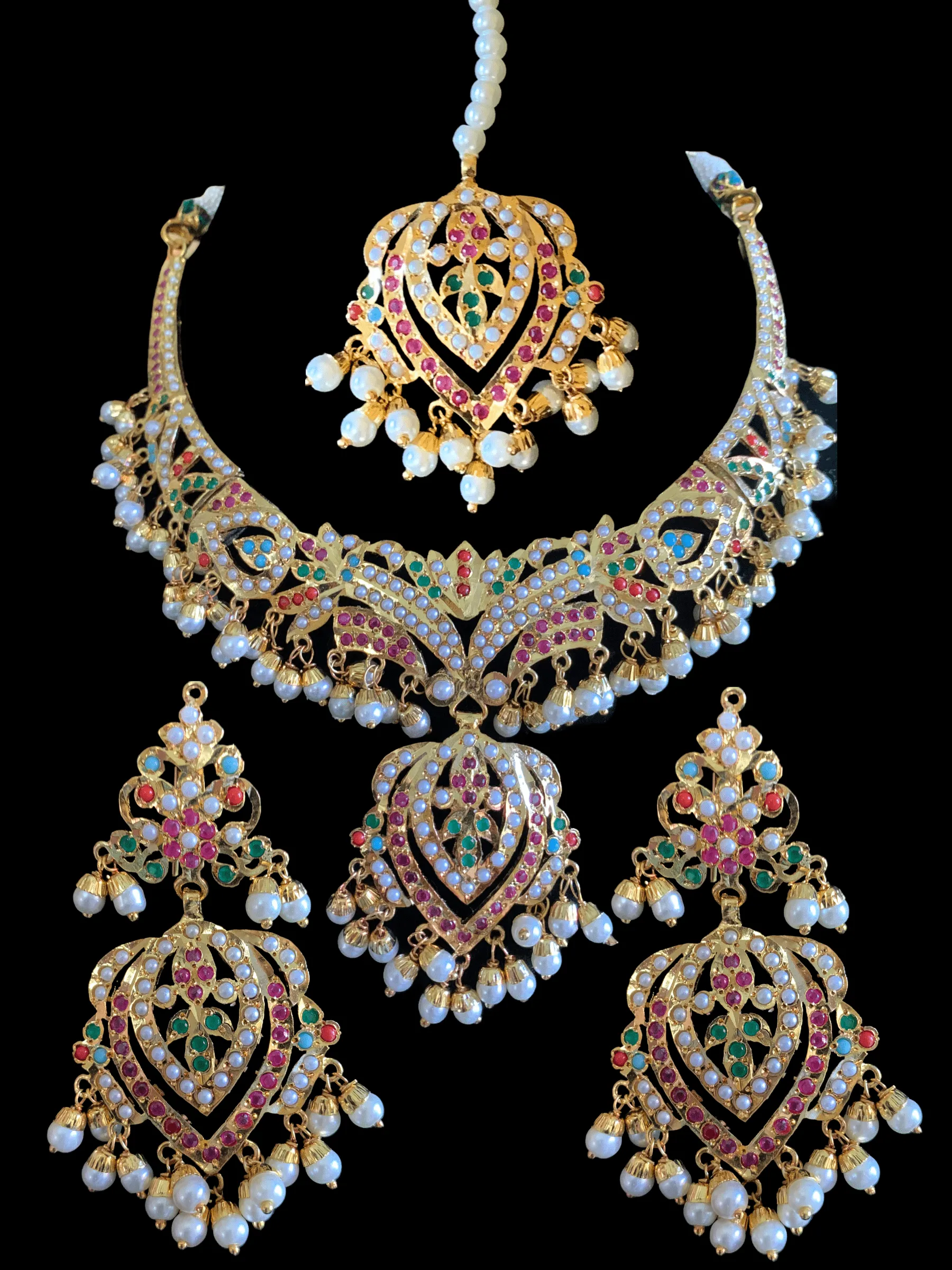 NS286  Taseen necklace set in navratan ( READY TO SHIP )