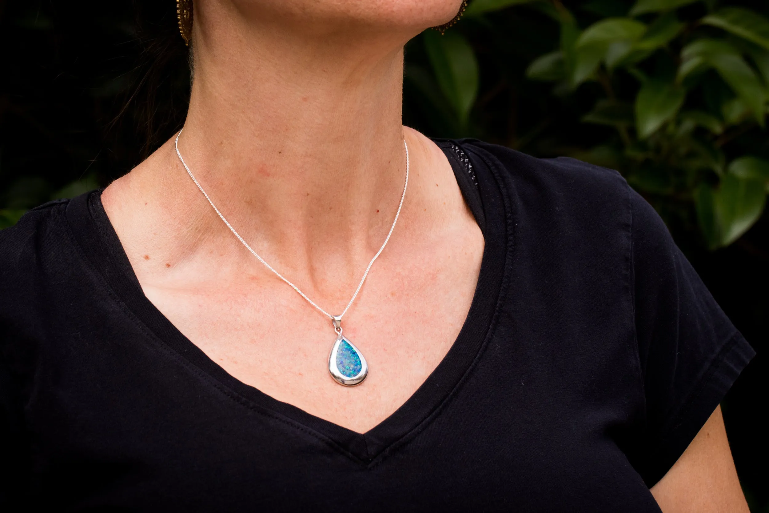 Pear Drop Opal Pendant with Ash - Engravable