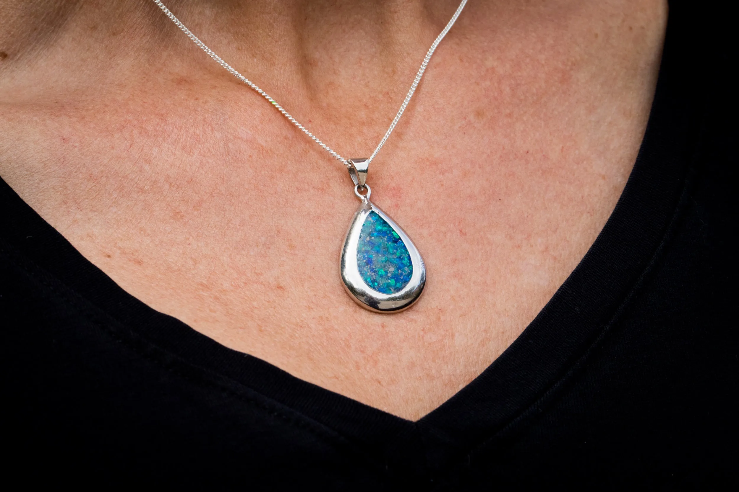 Pear Drop Opal Pendant with Ash - Engravable