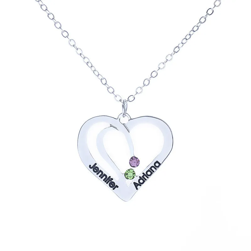 Personalized Double Heart Crystal Pendant