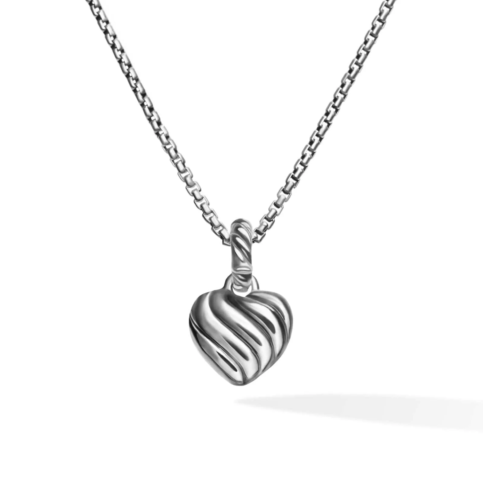 Petite Cable Heart Pendant Necklace in Sterling Silver with 14K Yellow Gold and Diamonds, 17.1mm