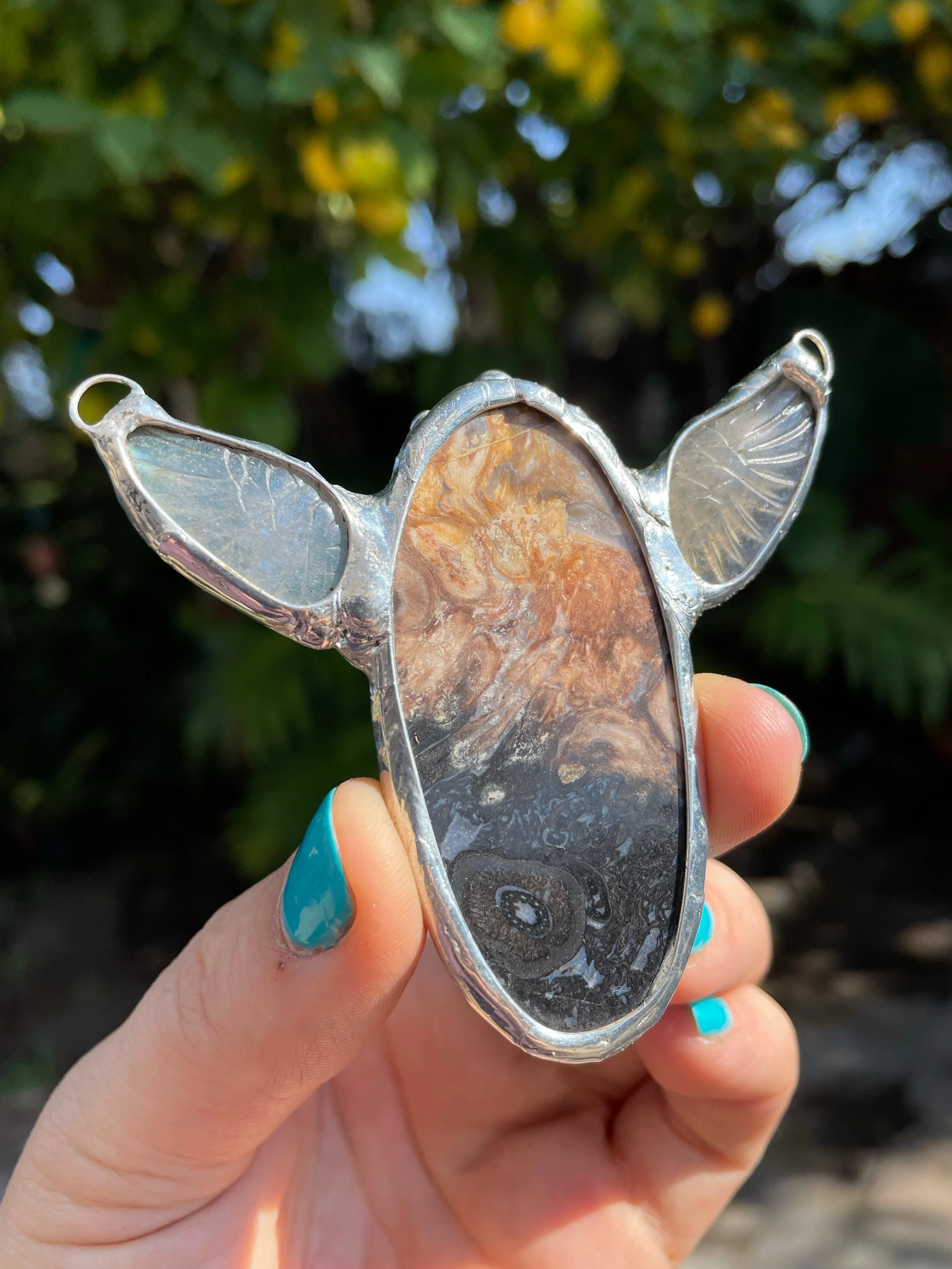 Petrified Palm Root & Labradorite Angel amulet