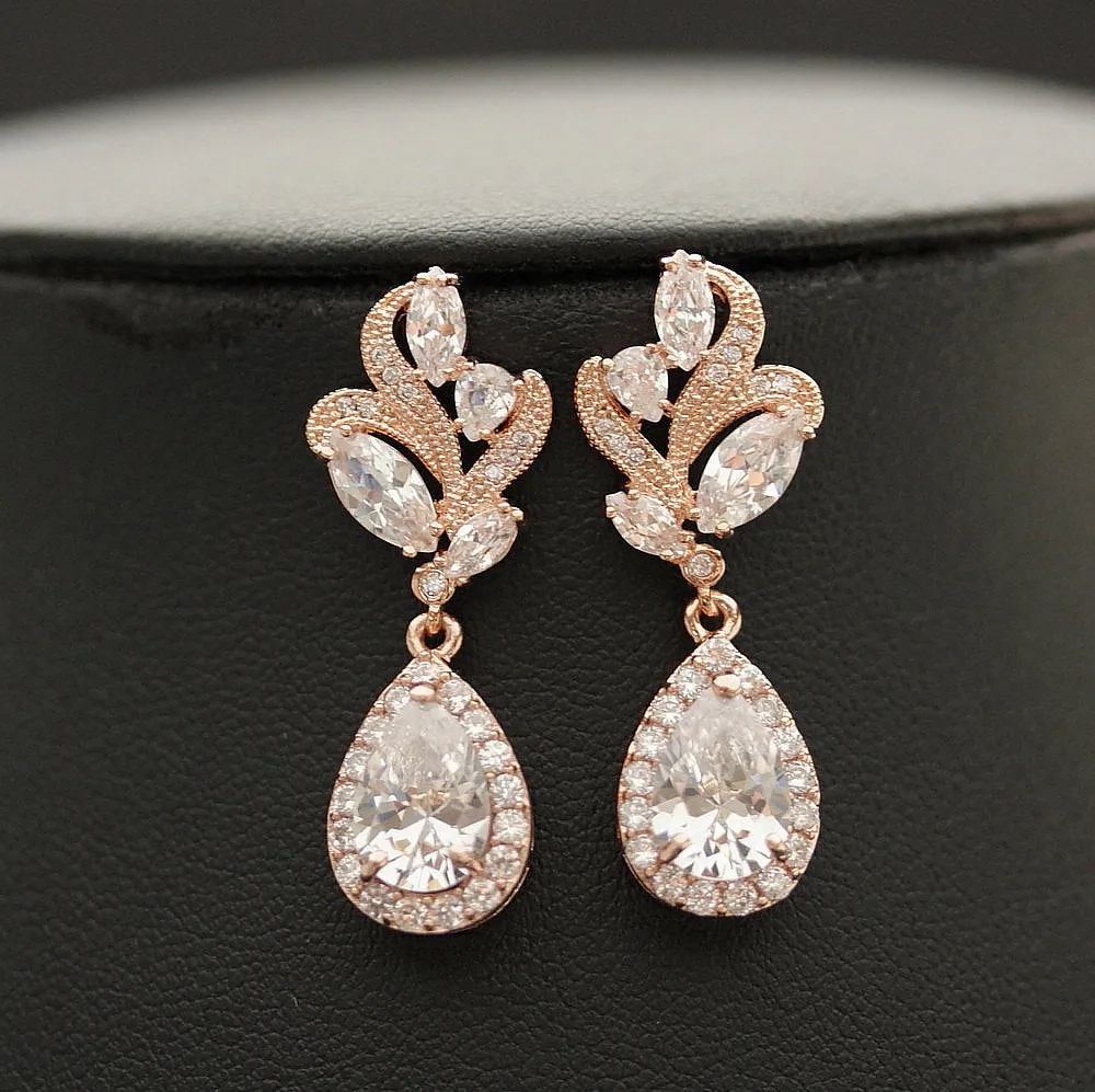 Pink Gold Bridal Earrings-Wavy