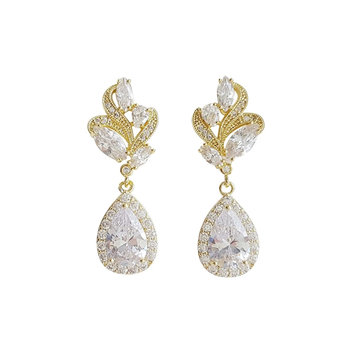 Pink Gold Bridal Earrings-Wavy