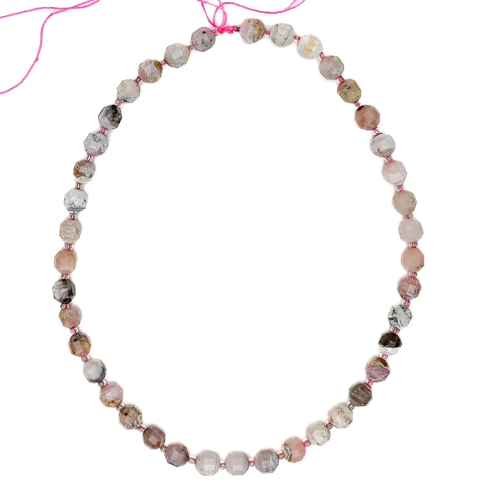 Pink Opal 7mm Faceted Drums Bead Strand