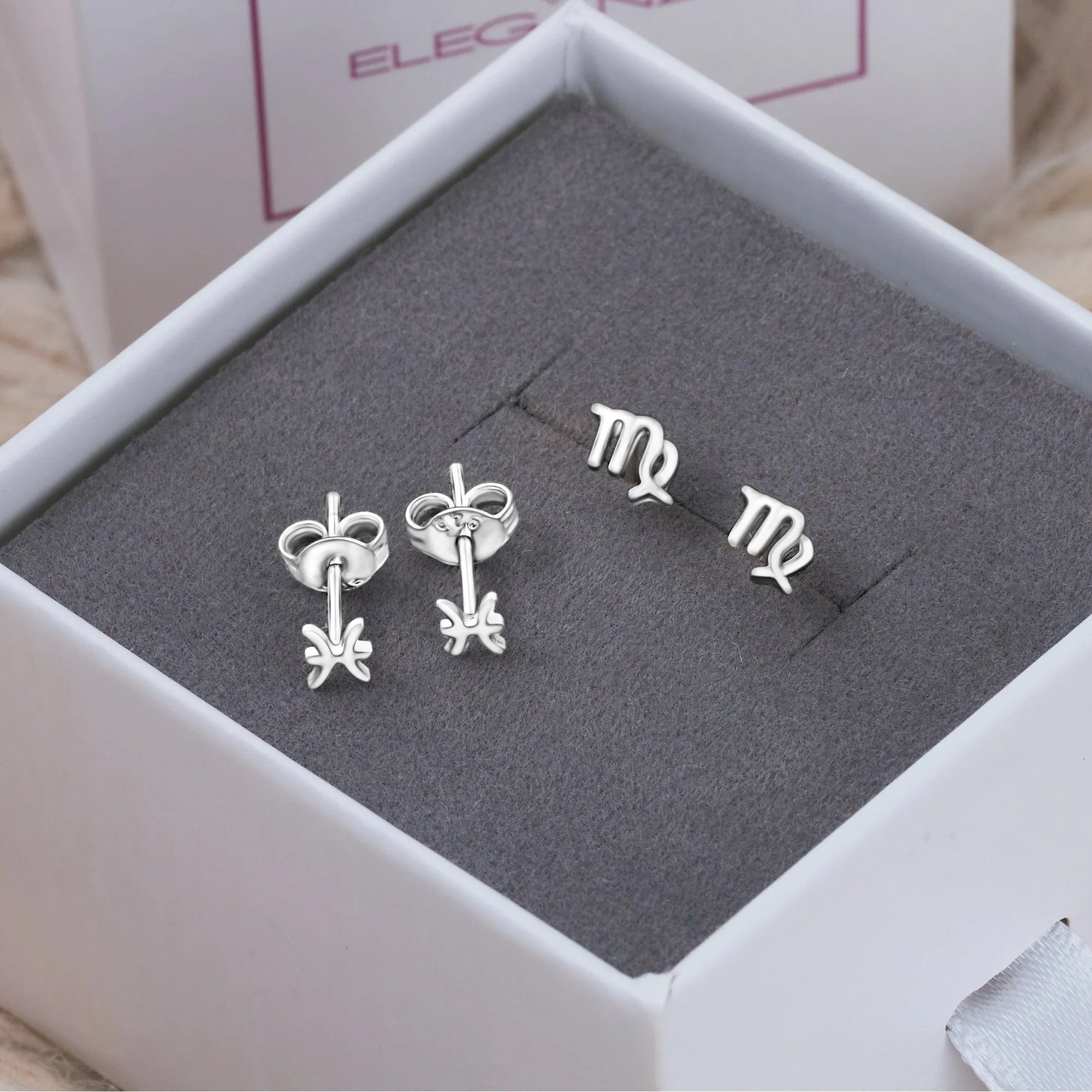 Pisces Stud Earrings Sterling Silver - Zodiac Constellation Earrings