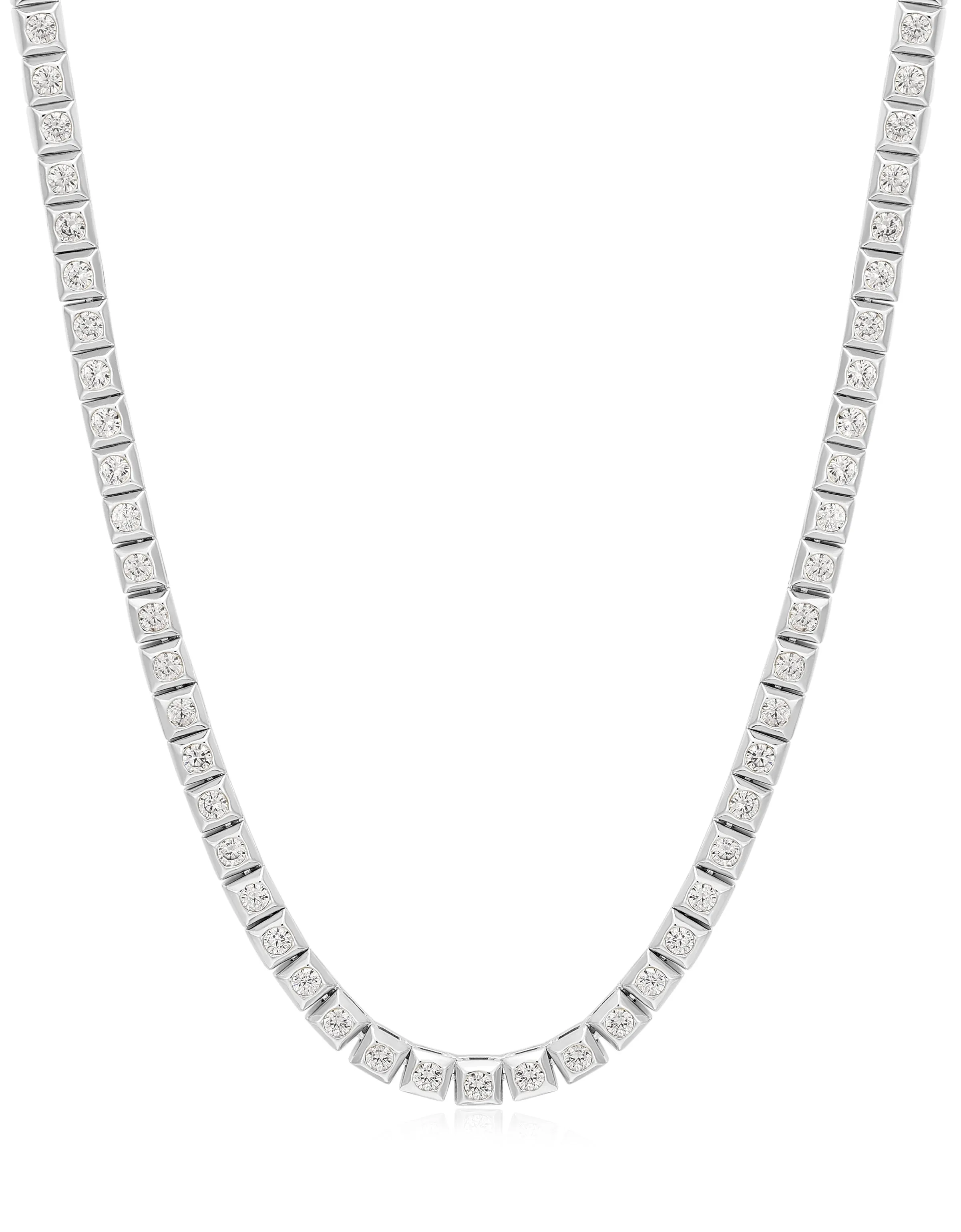 Pyramid Stud Tennis Necklace- Silver