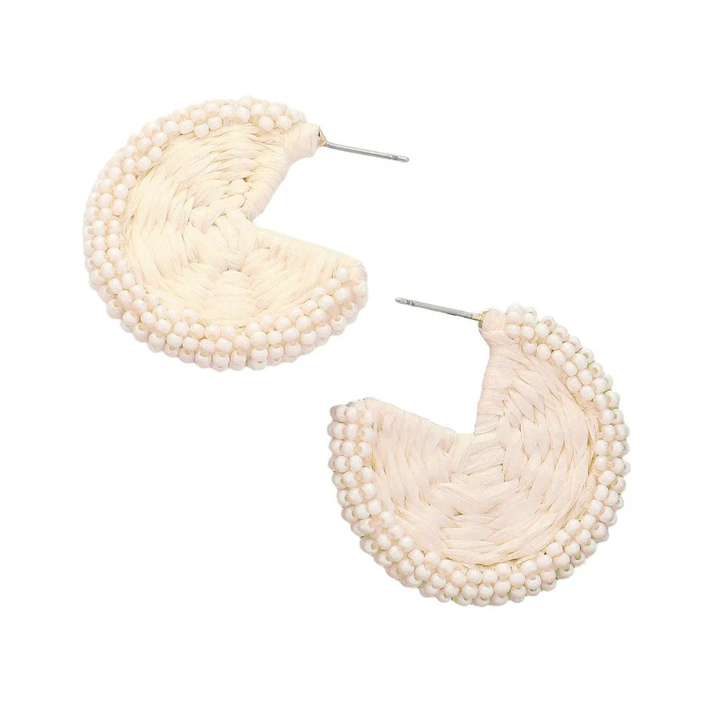 Raffia Wrapped Seed Beaded Round Earrings