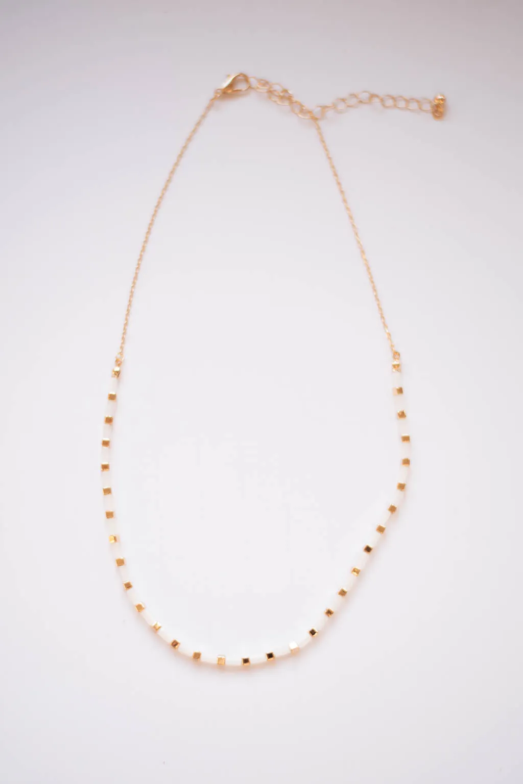 Rectangle Bead Gold Accent Necklace