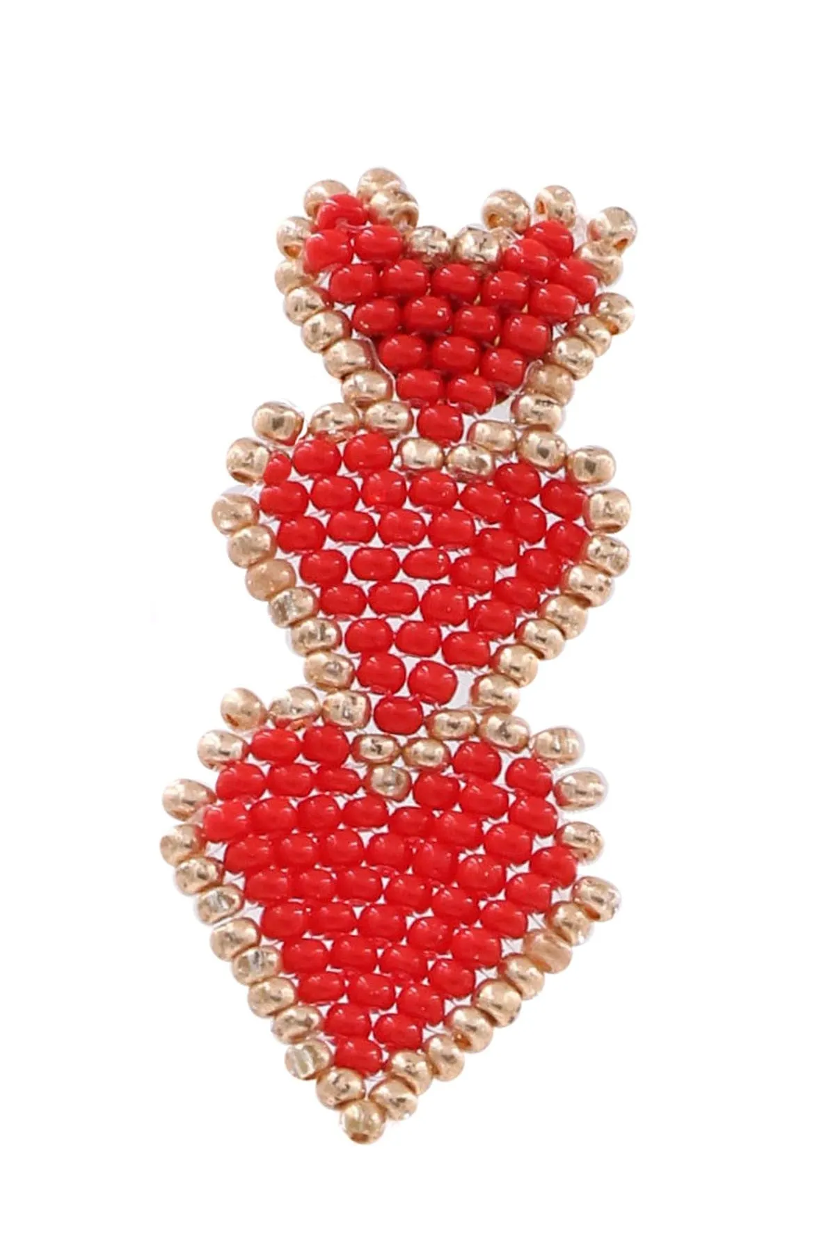 Elegant Red Seed Bead Heart Drop Earrings - Handcrafted Bohemian Style Accessories