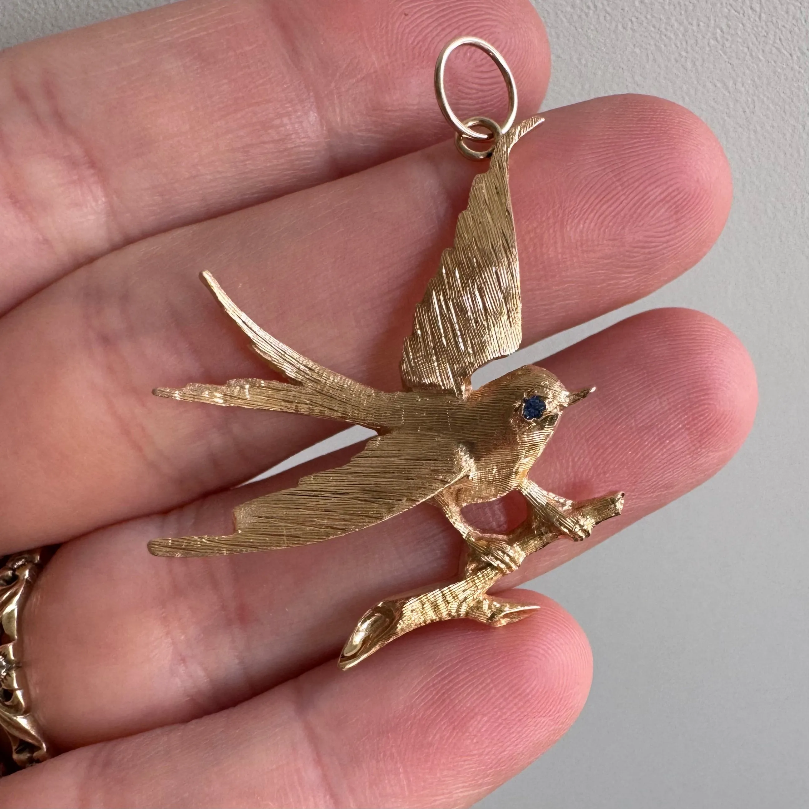 reimagined V I N T A G E // winged delight / 14k and sapphire mid century statement swallow / a conversion pendant