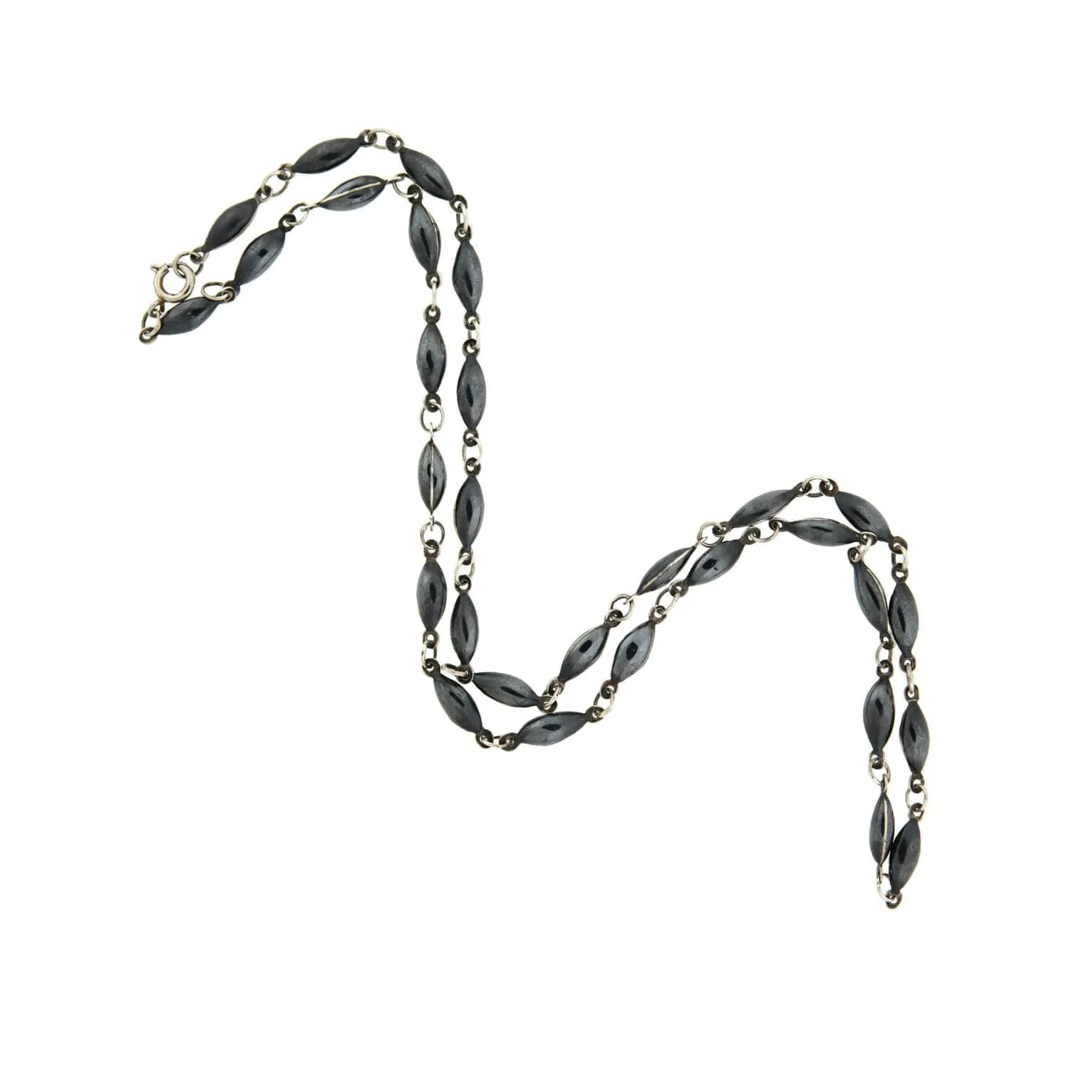 Retro Sterling Silver & Black Enamel Link Necklace