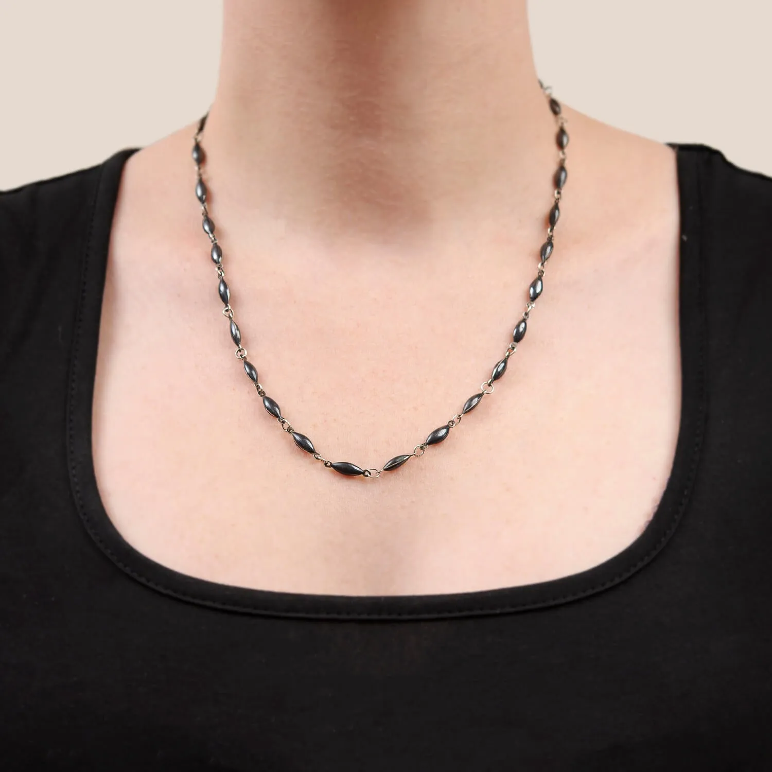 Retro Sterling Silver & Black Enamel Link Necklace