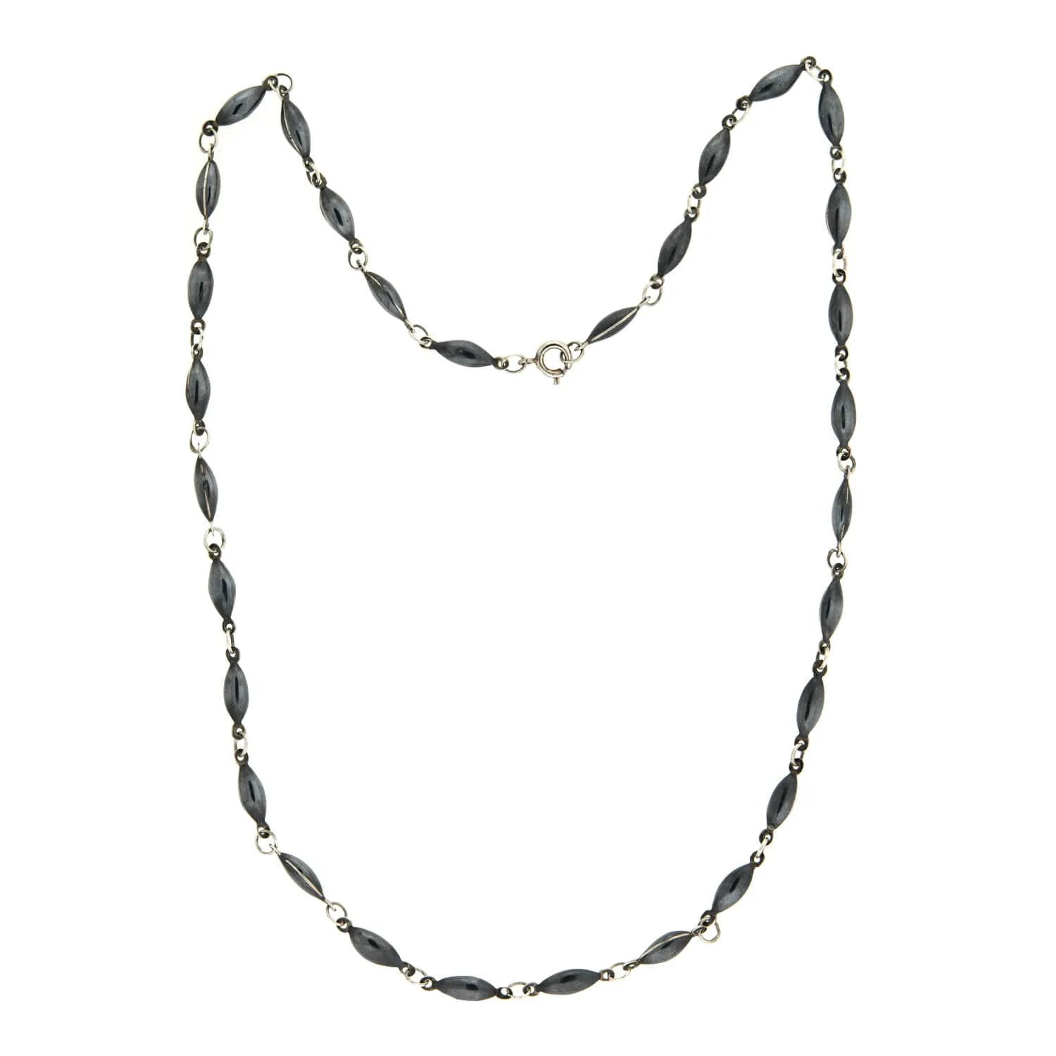 Retro Sterling Silver & Black Enamel Link Necklace