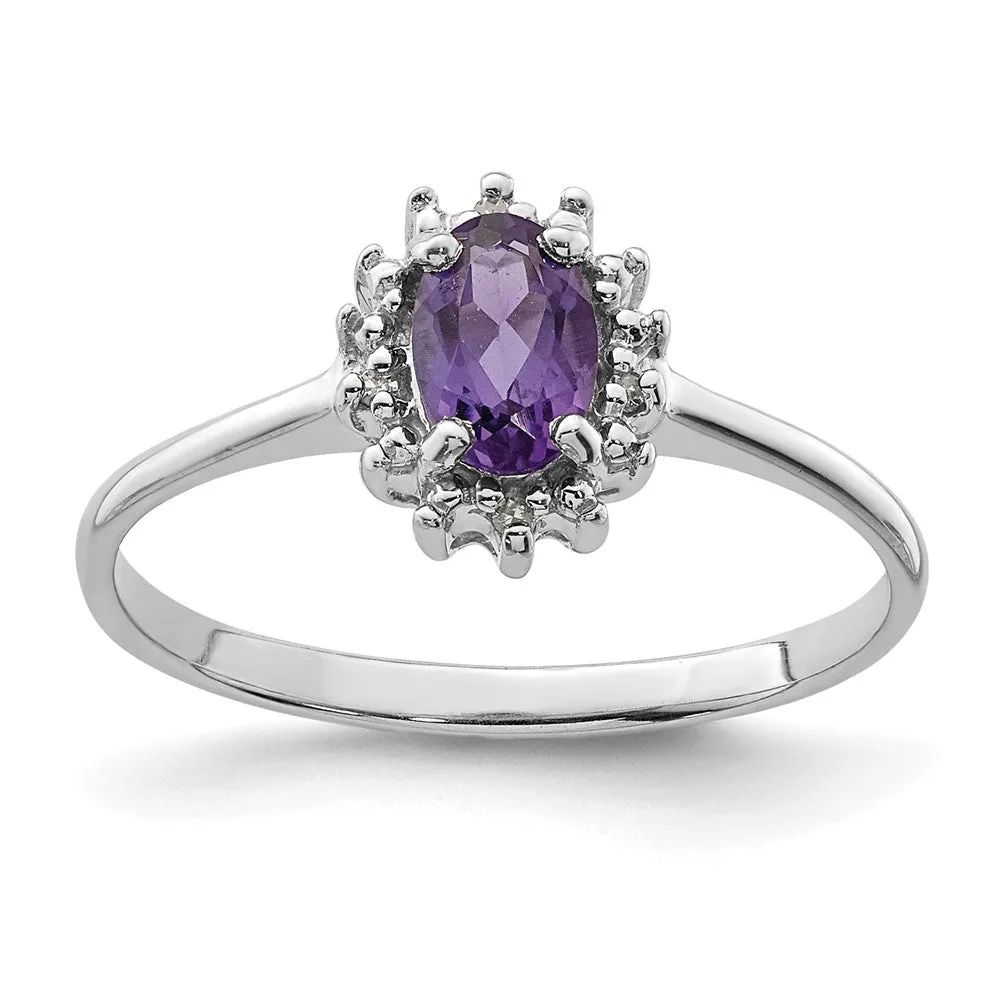 Rhodium Amethyst & Diamond Ring in Sterling Silver