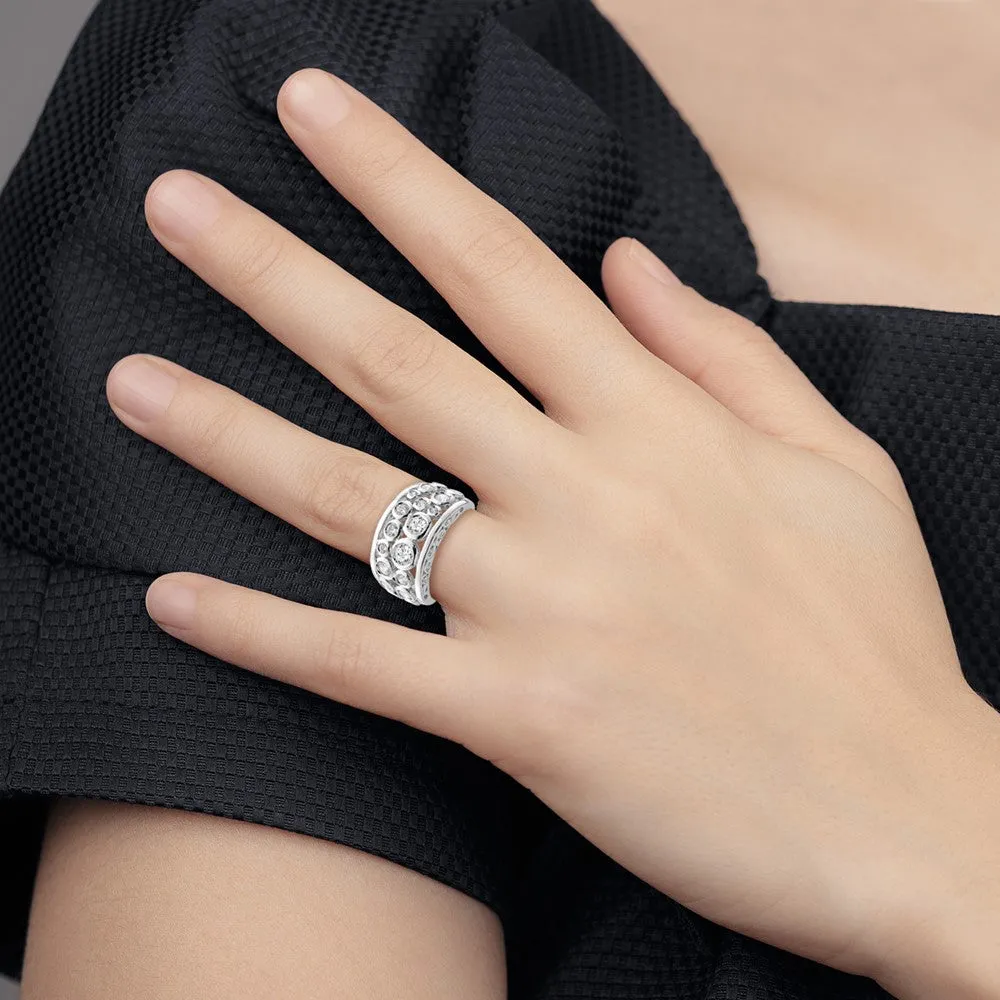 Rhodium-Plated Bezel-set Fancy CZ Ring in Sterling Silver