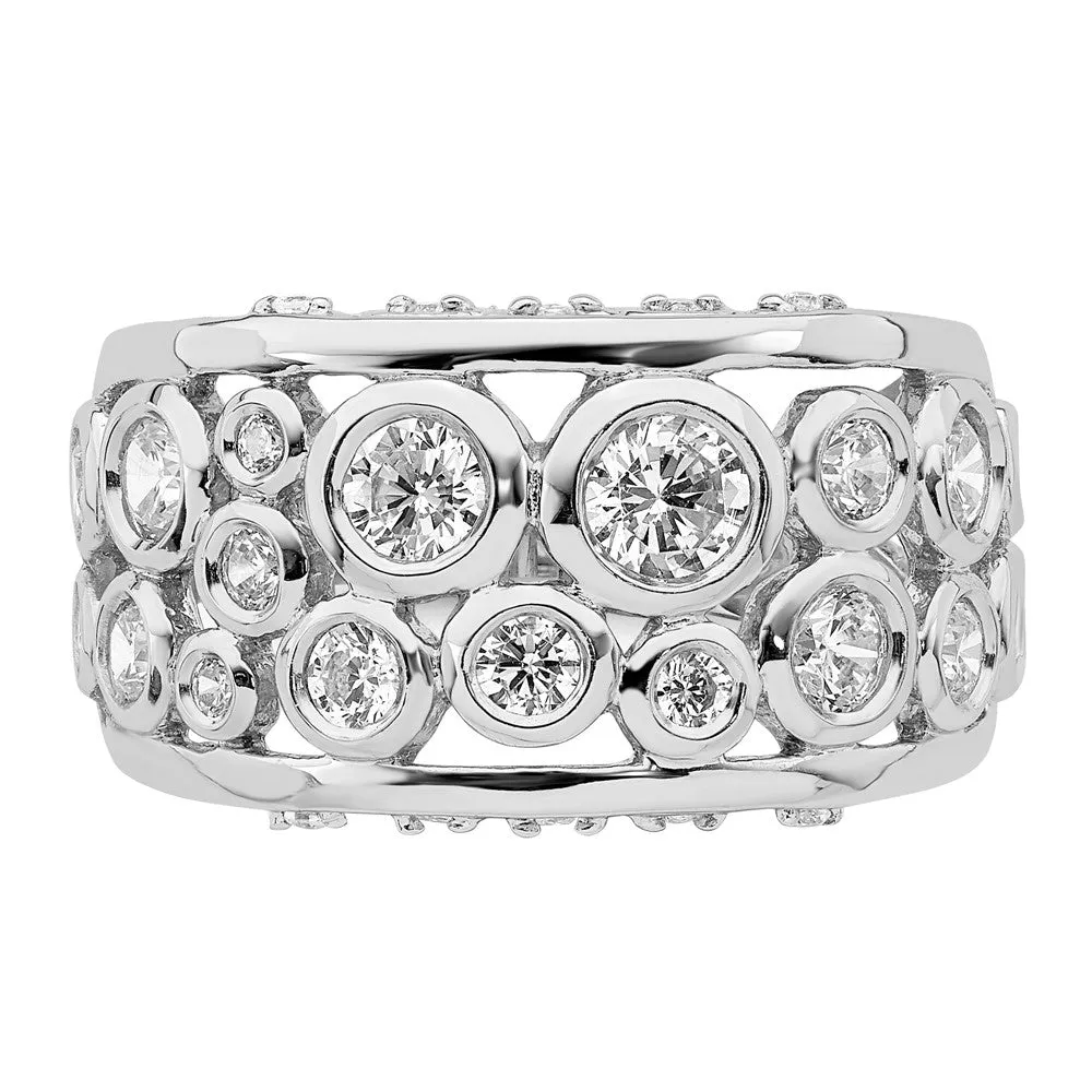 Rhodium-Plated Bezel-set Fancy CZ Ring in Sterling Silver