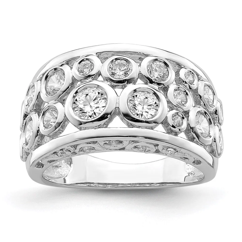 Rhodium-Plated Bezel-set Fancy CZ Ring in Sterling Silver