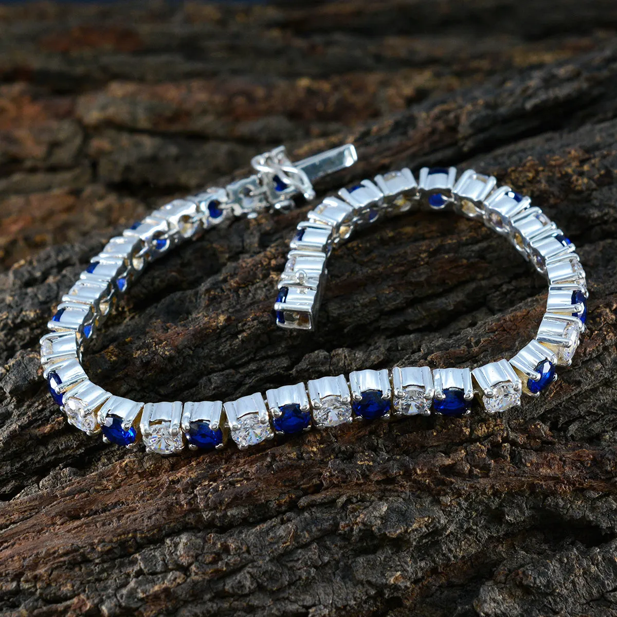 Elegant Riyo Womens 925 Sterling Silver Tennis Bracelet with Blue Sapphire CZ - Adjustable Size 6-8.5 Inches, Perfect Gift Box Included