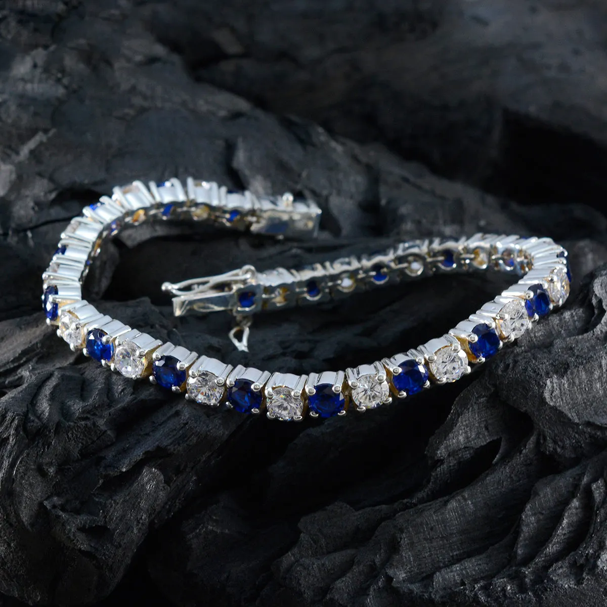 Elegant Riyo Womens 925 Sterling Silver Tennis Bracelet with Blue Sapphire CZ - Adjustable Size 6-8.5 Inches, Perfect Gift Box Included