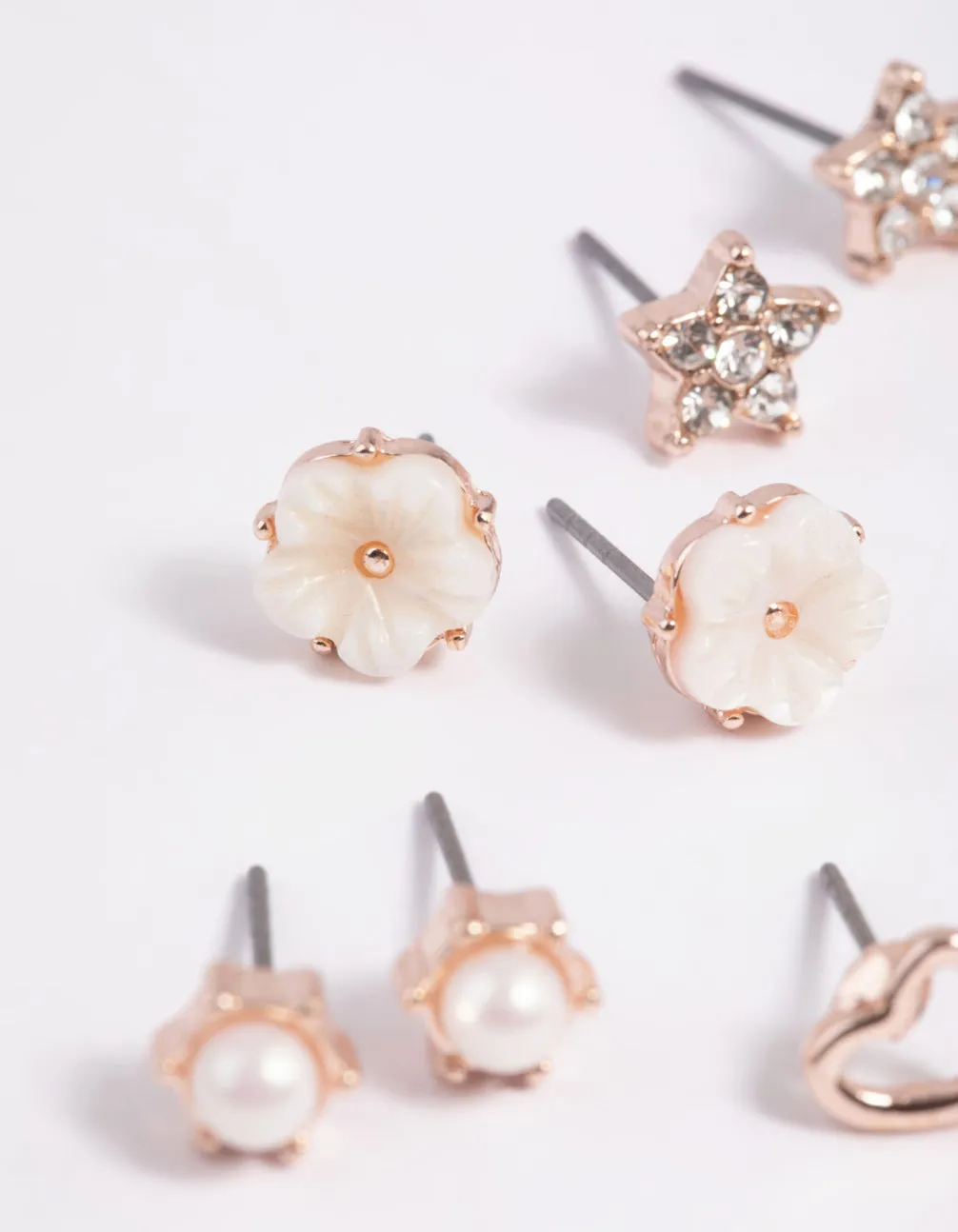 Rose Gold Pearlised Flower Stud Earring 8-Pack