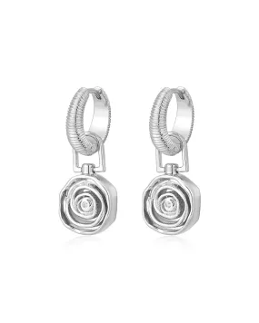 Rosette Coil Charm Hoops- Silver