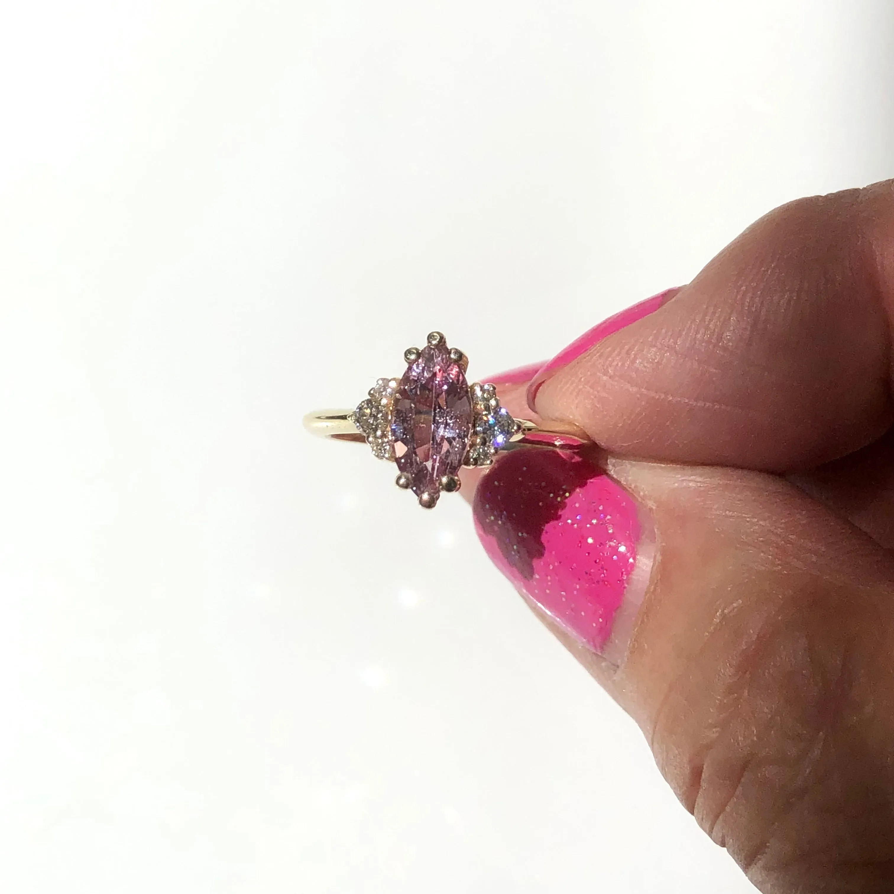 Sapphire Diamond Engagement Ring, Gold Pink Sapphire Cluster Ring