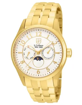 S.Coifman Mens Moon Phase Calendar Watch - Gold-Tone - White Dial - Bracelet