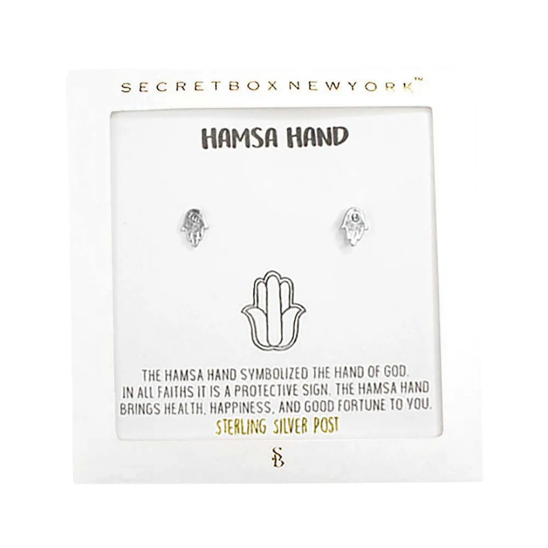 Secret Box Hamsa Hand Sterling Silver Post Earrings