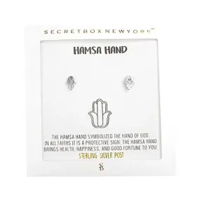 Secret Box Hamsa Hand Sterling Silver Post Earrings